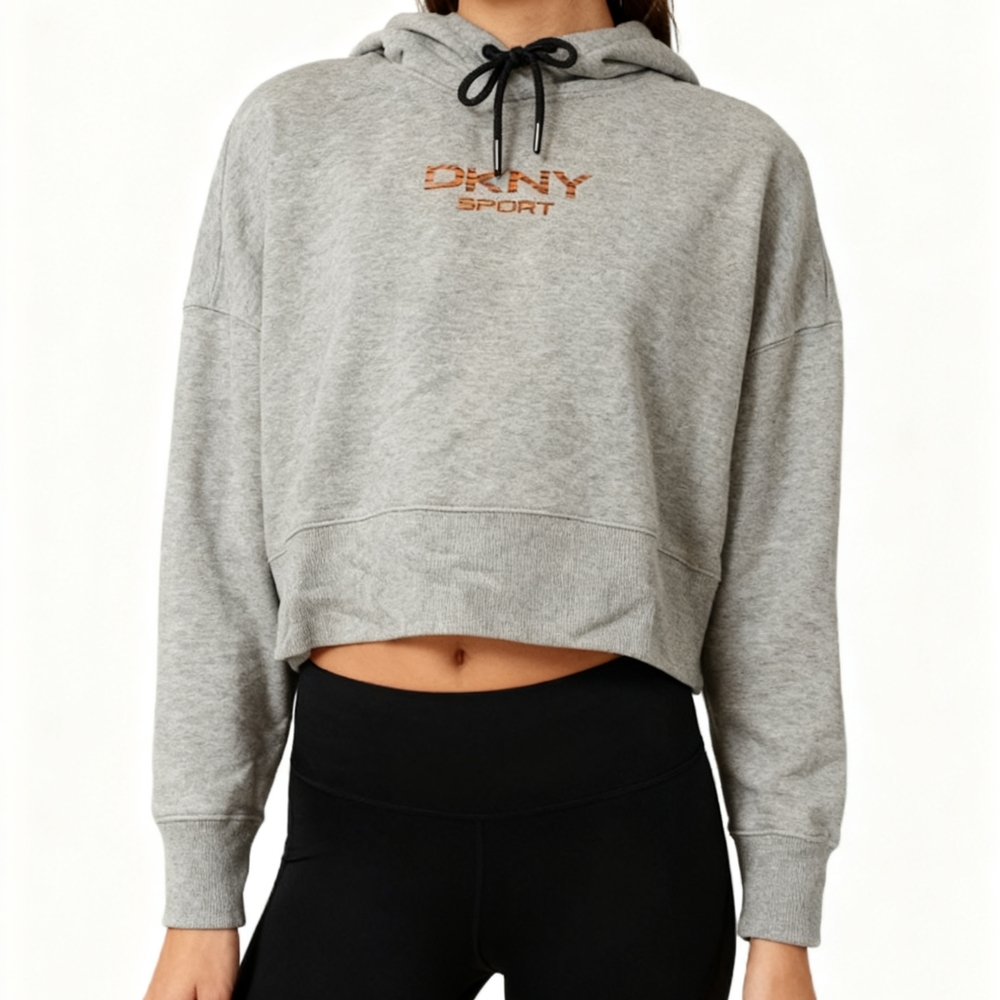 DKNY Heather Gray Hoodie with Orange Logo